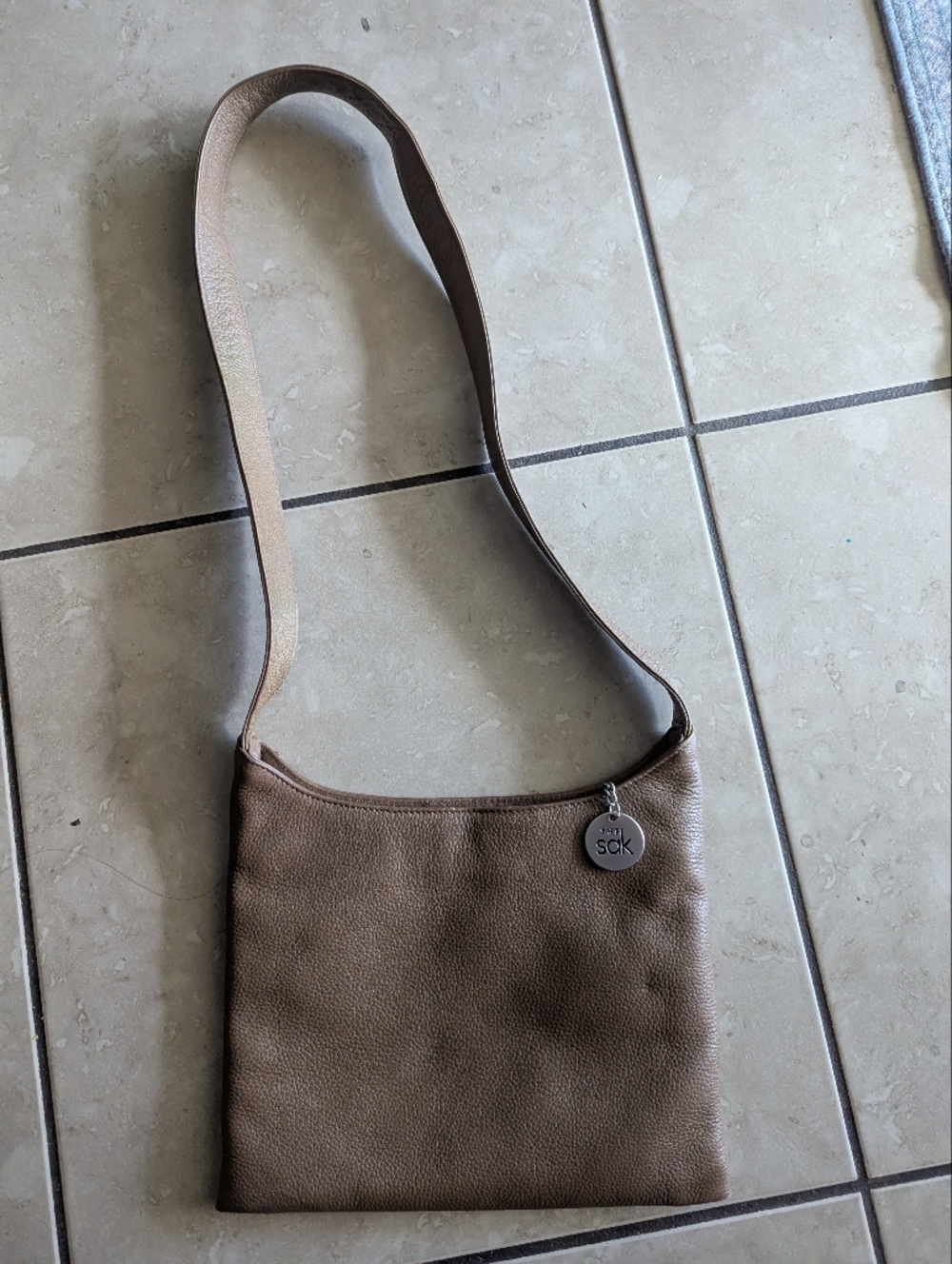 The Sak Taupe Brown Leather Messenger Crossbody